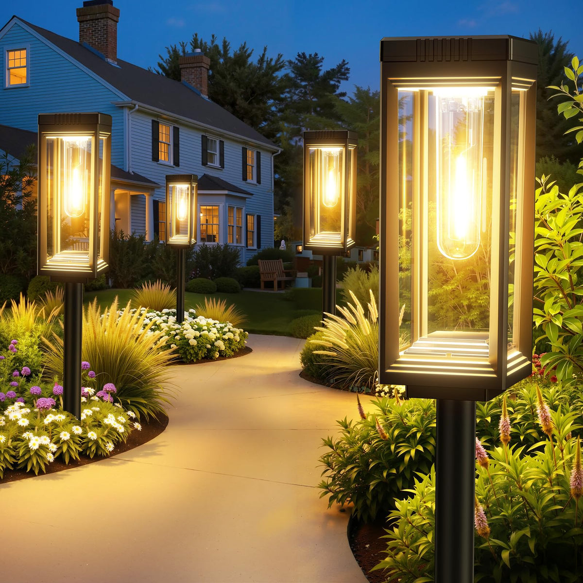 WdtPro bright solar pathway light assembly illuminates walkways with a warm glow