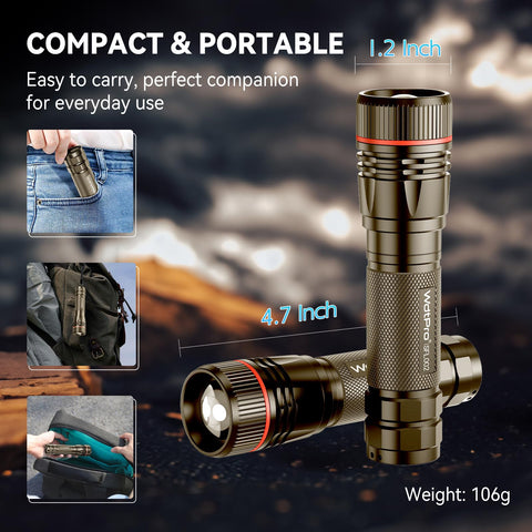 WdtPro compact 4.7 inch size fits pockets and bags.
