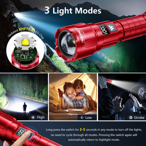 WdtPro LED flashlight LCD display visible to track remaining power.