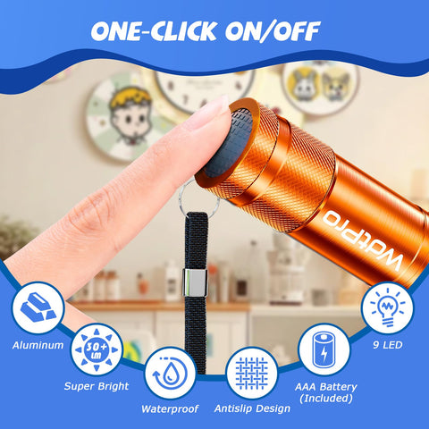 WdtPro mini flashlight with green lanyard, reliable for camping and DIY tasks.