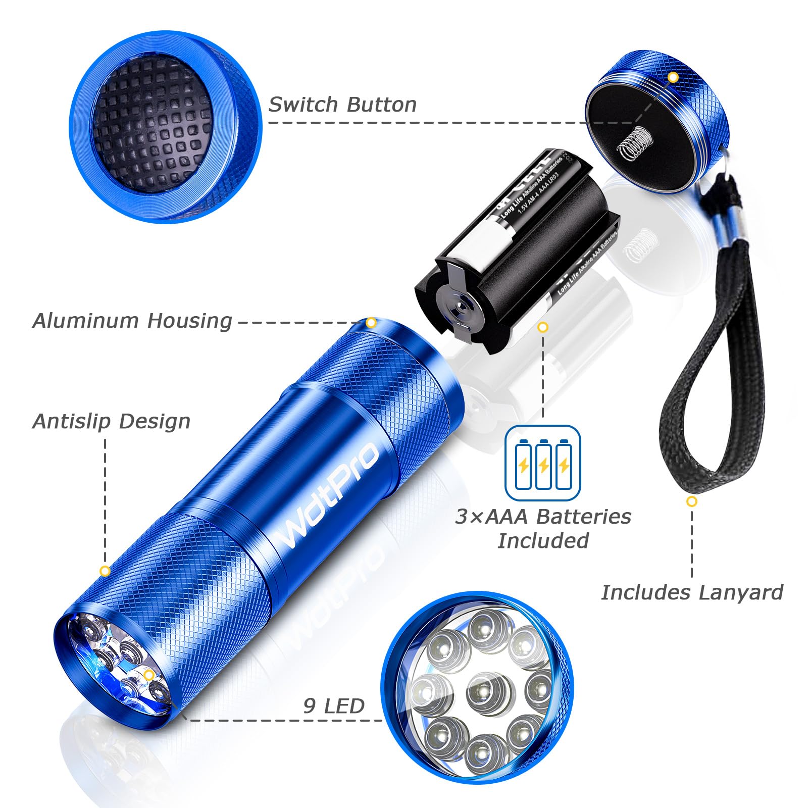 WdtPro LED mini flashlight with orange lanyard, easy to grab during power outages.