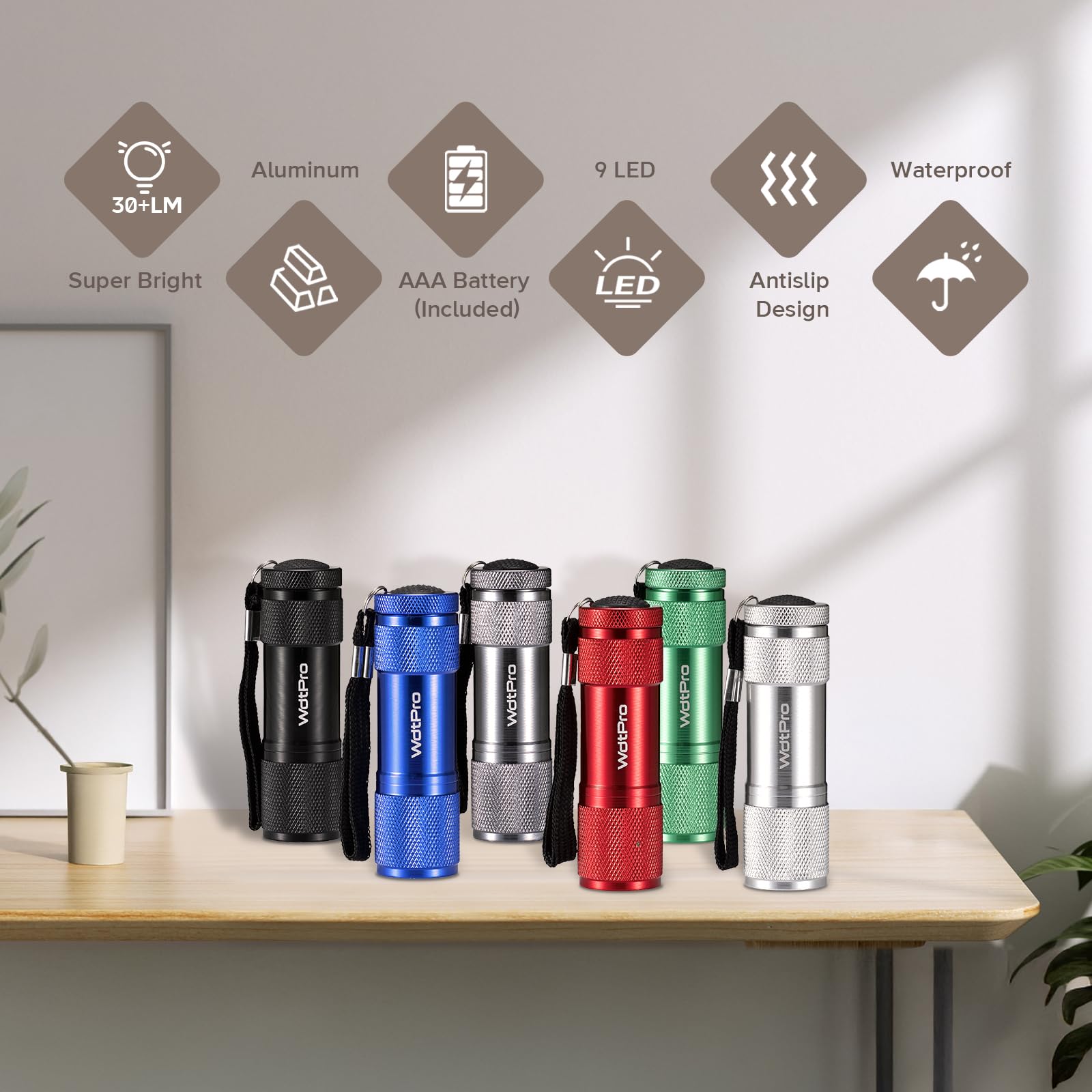 WdtPro LED mini flashlight gray, lightweight design ideal for travel and kit-ready