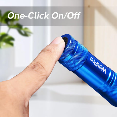 WdtPro LED mini flashlight in use, compact beacon for reading at night and emergencies