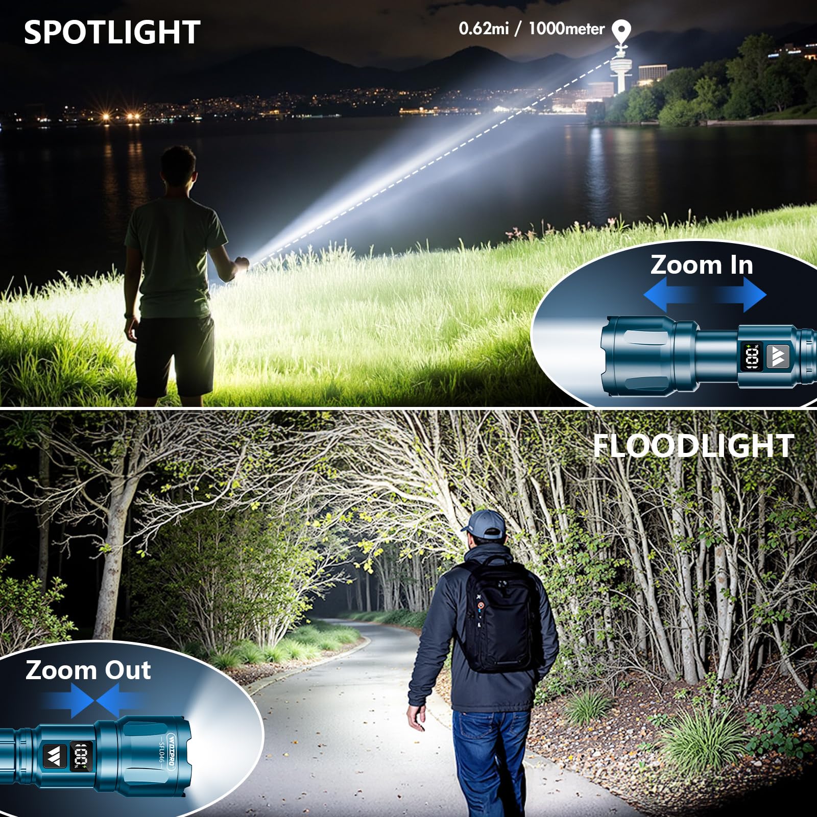 WdtPro flashlight LCD display shows power for planning trips