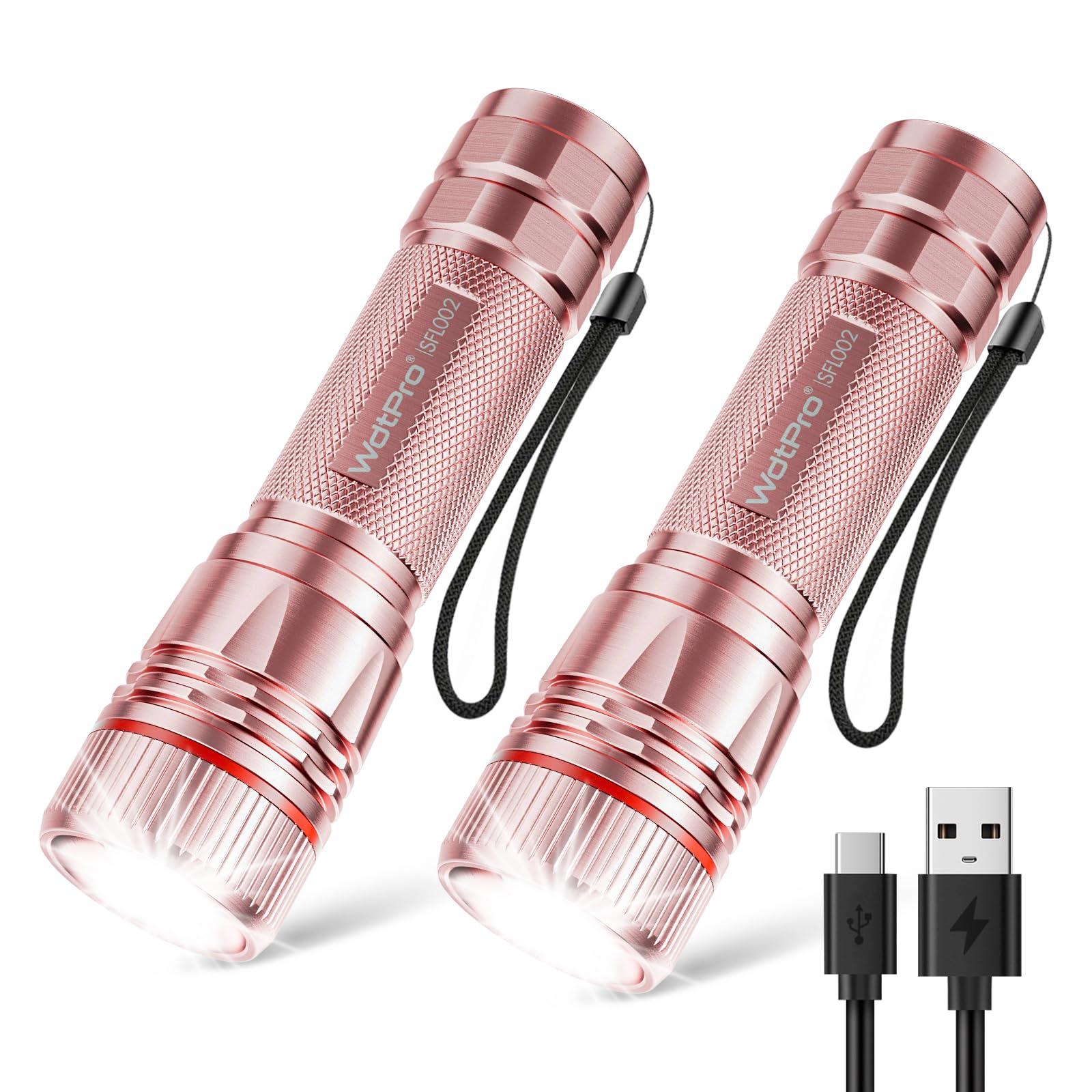 WdtPro pink EDC flashlights 2-pack for quick access during daily tasks