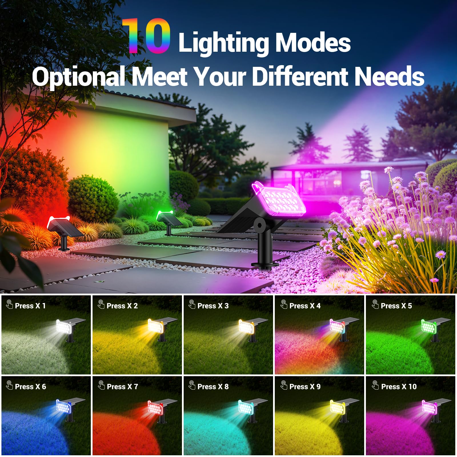 WdtPro solar lights 6-pack in yard highlighting color cycling options