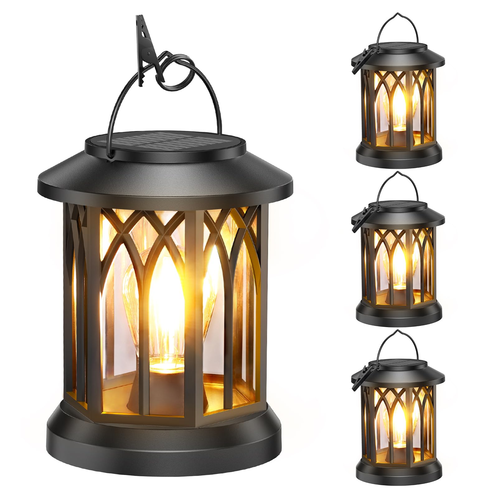WdtPro solar lantern hanging outdoors for warm patio evenings.