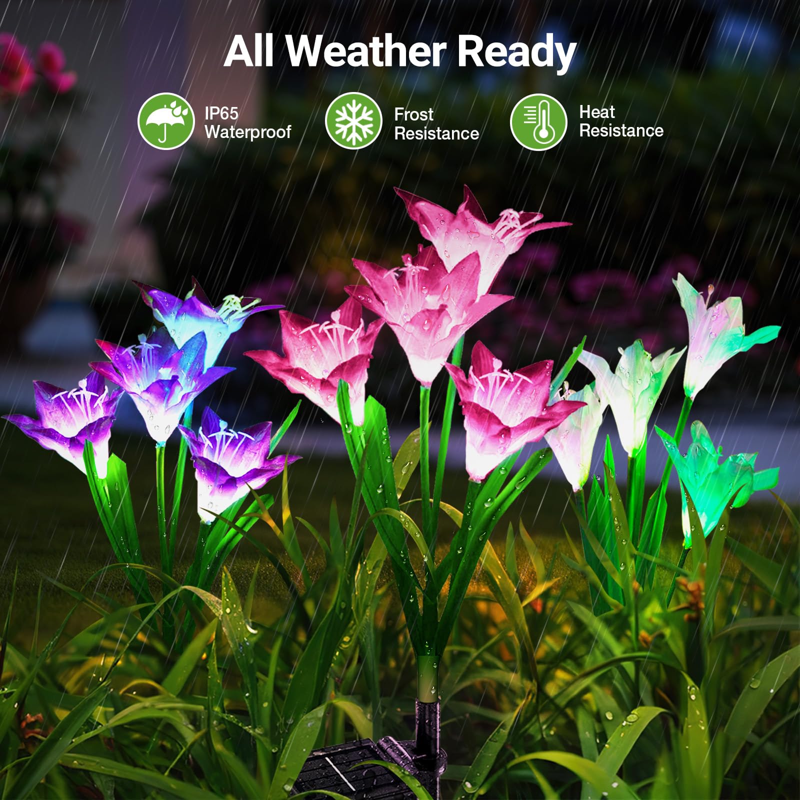 WdtPro color-changing lily lights in action during dusk for vibrant ambience