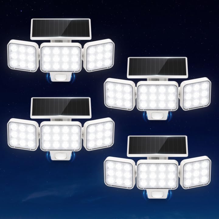 WdtPro Solar Lights Outdoor motion-activated four-pack delivering bright yard illumination.