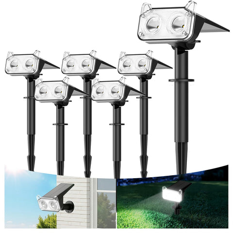 WdtPro upgraded bright solar spotlight illuminating a driveway at night