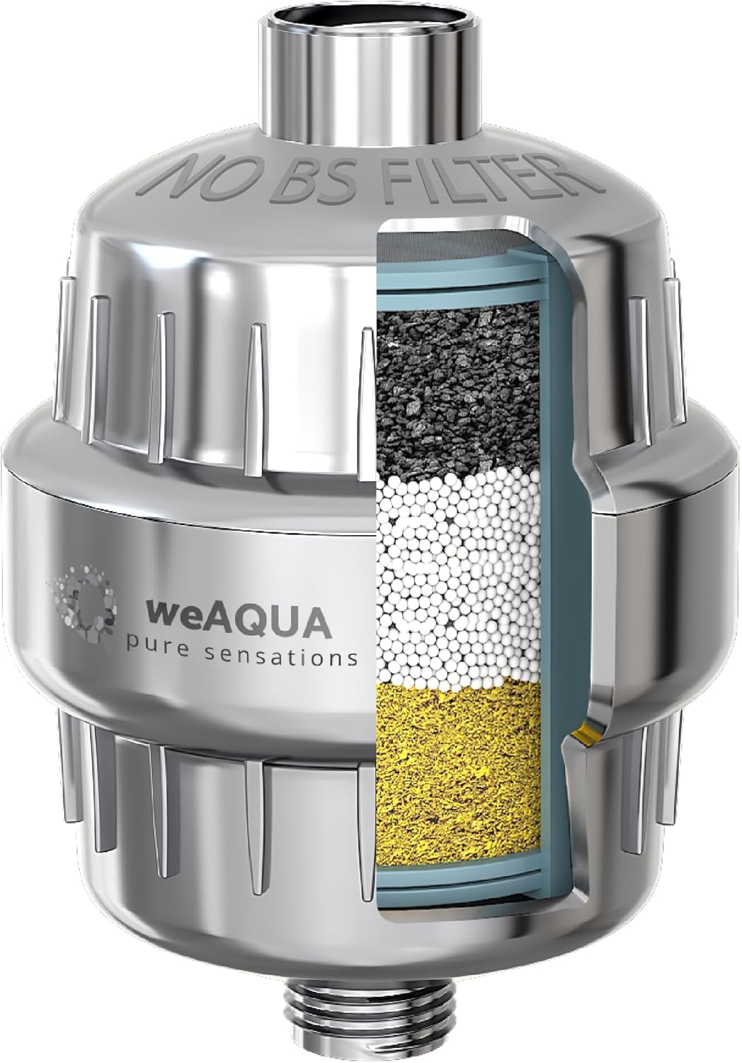 WEAQUA heavy-duty shower filter installed in chrome finish, delivering cleaner water and steady pressure.