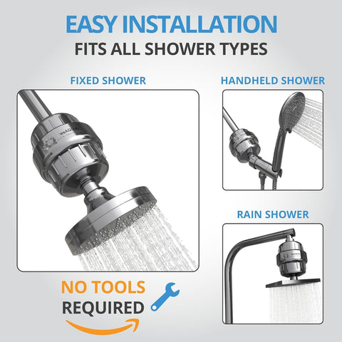 WeAQUA shower area shows reduced limescale and clean water in use