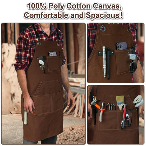 WEARXI woodworking apron front view highlighting the six-pocket layout.