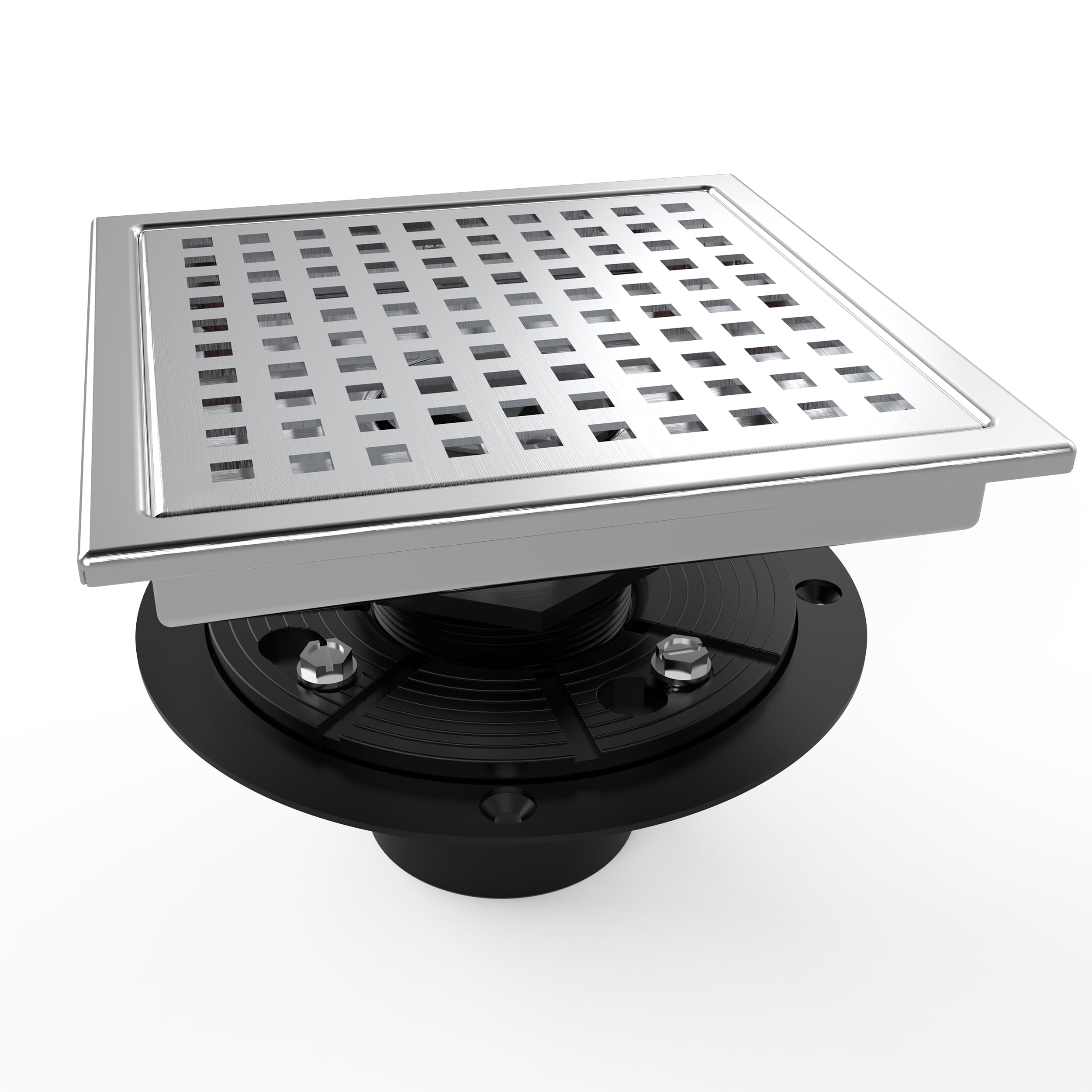 Webang 6-inch square drain with brushed finish for quick water removal.
