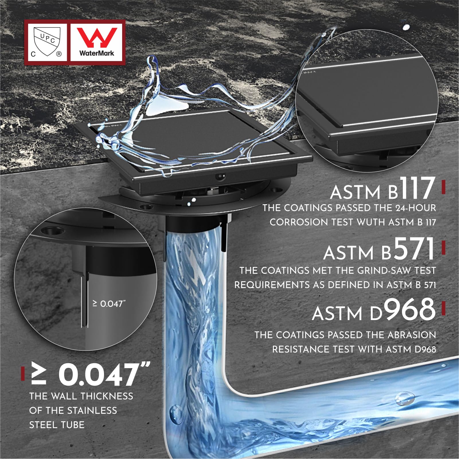 WEBANG CUPC and WaterMark certified stainless steel drain quality.