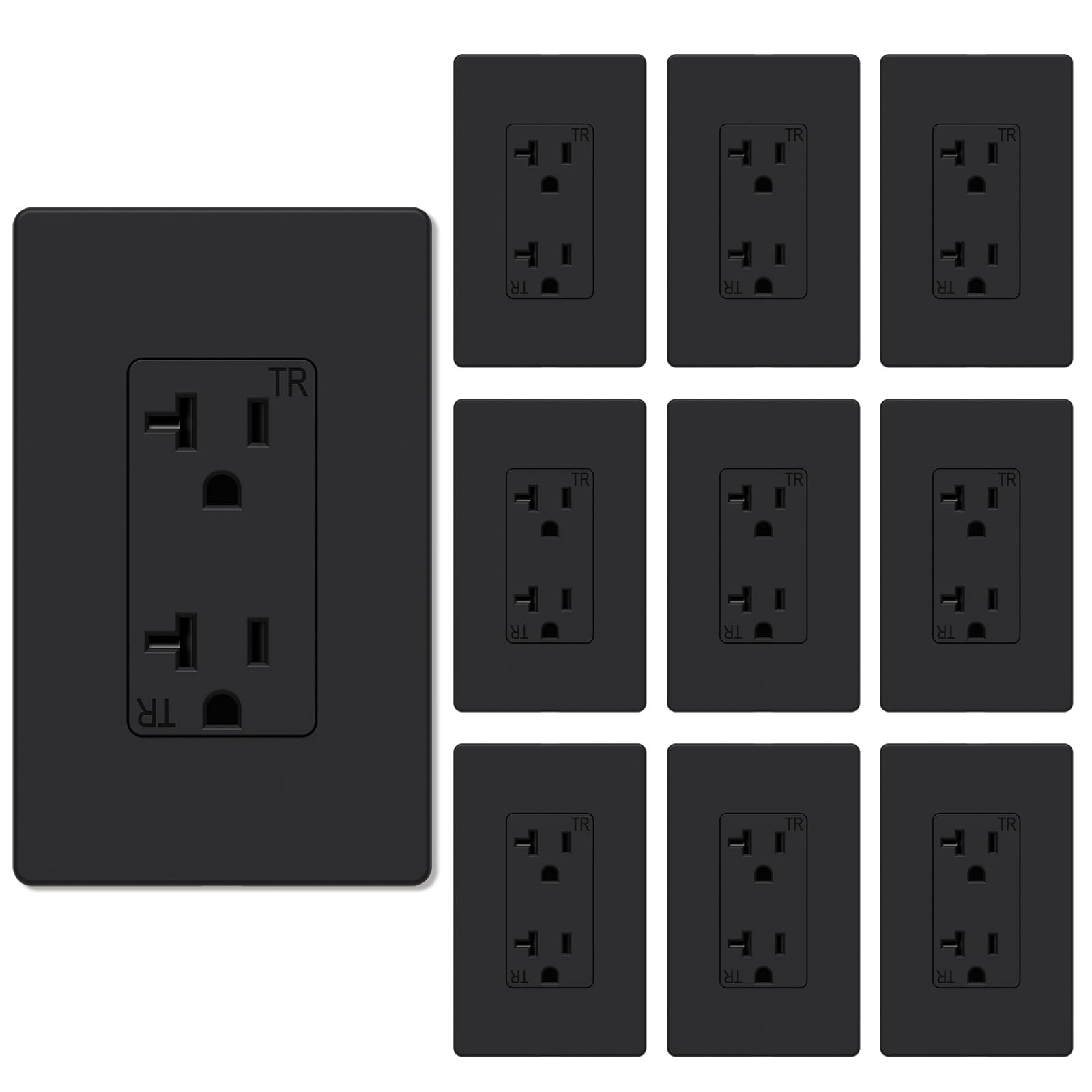 WEBANG decorator wall outlet 20A with sleek matte black finish.