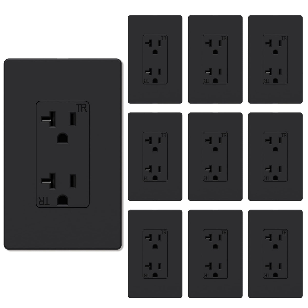 WEBANG decorator wall outlet 20A with sleek matte black finish.