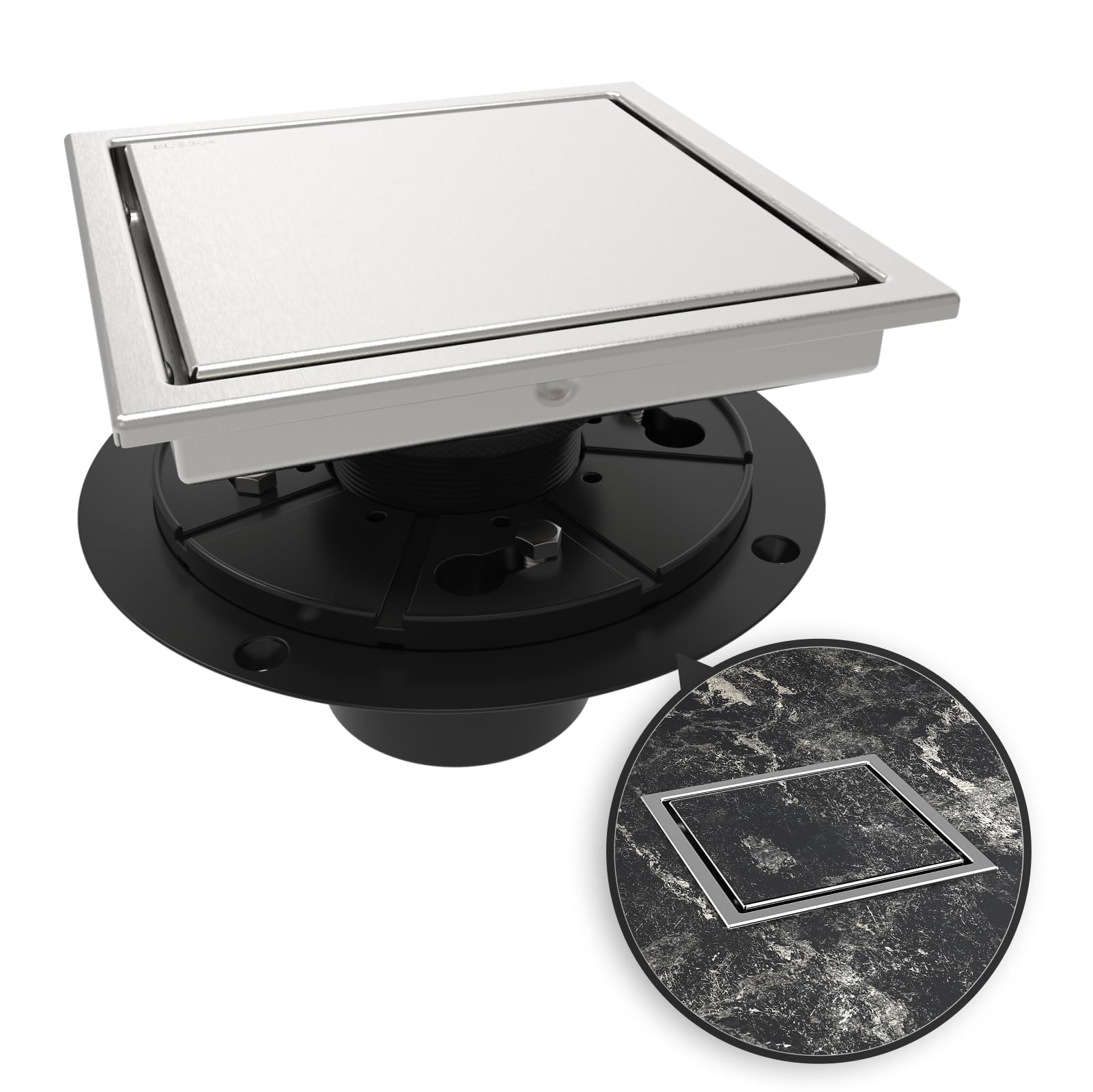 WEBANG square shower drain brushed cover blends with floors and improves flow