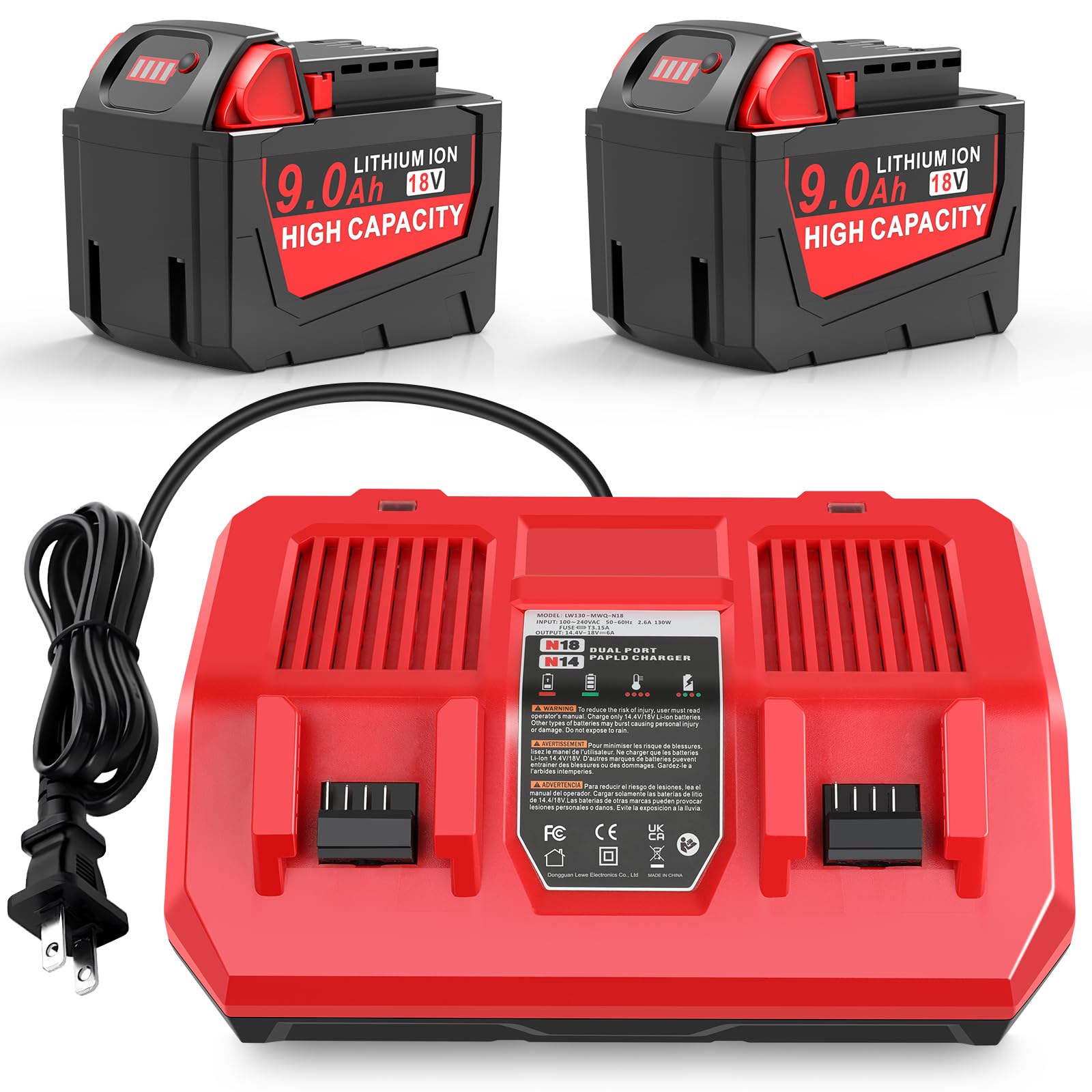 WECACHWE 18V two-pack battery with rapid dual charger for Milwaukee tools