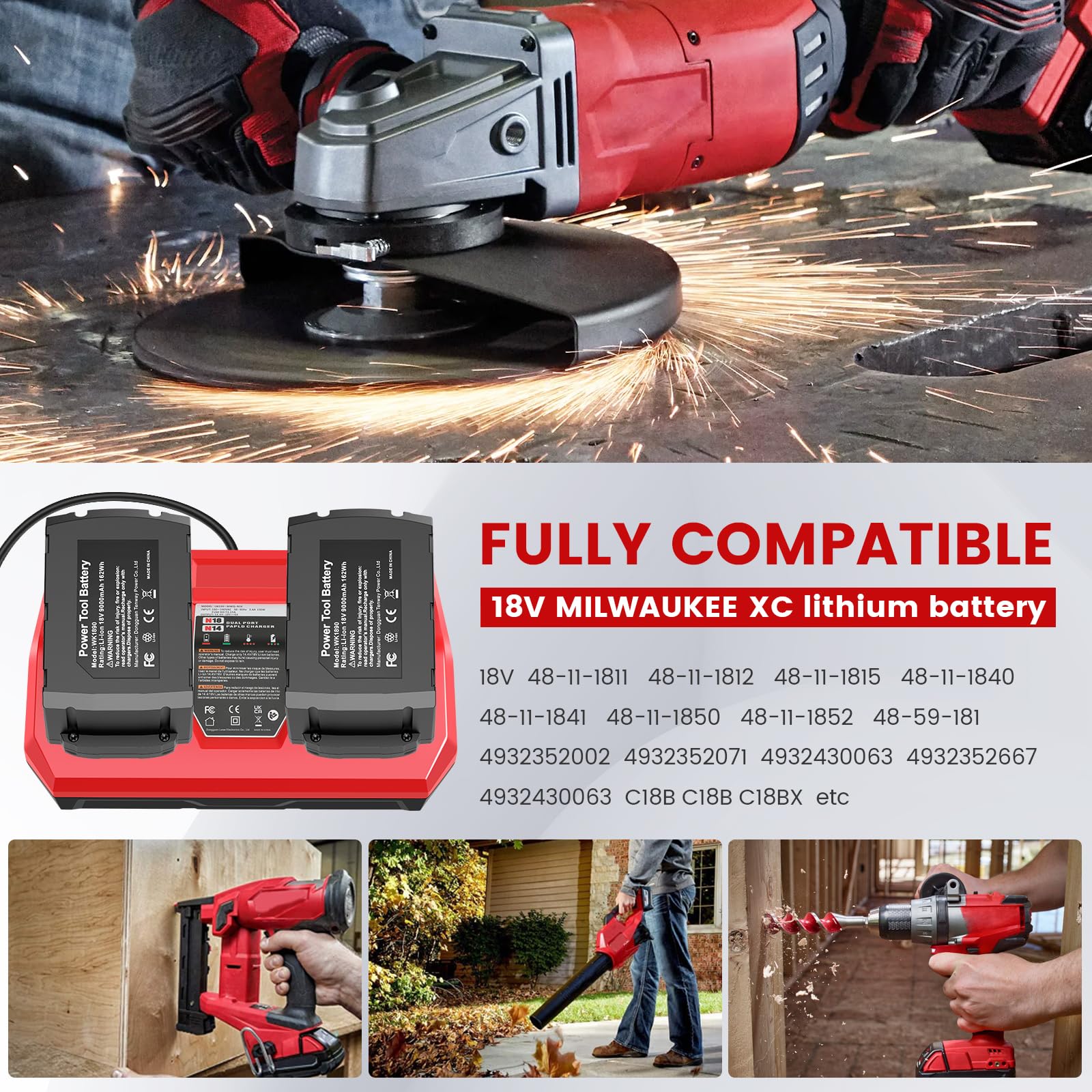 WECACHWE packaging includes two batteries and a dual charger