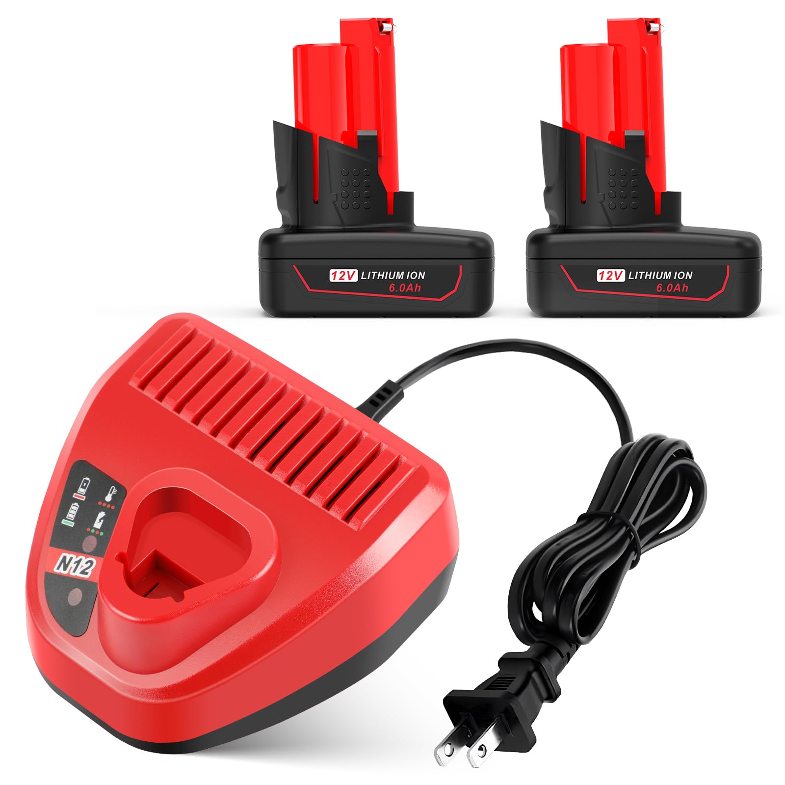 WECACHWE two-pack 12V battery for Milwaukee with 6Ah capacity