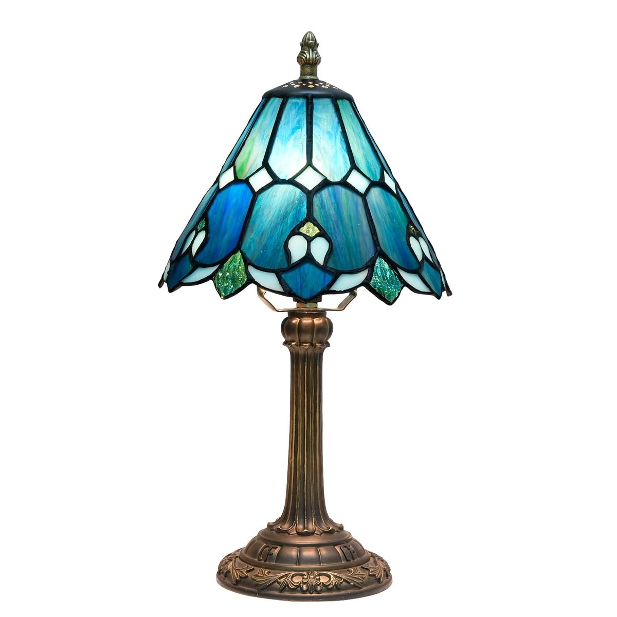 Wecrejoni Tiffany lamp base in resin provides sturdy bedside support.