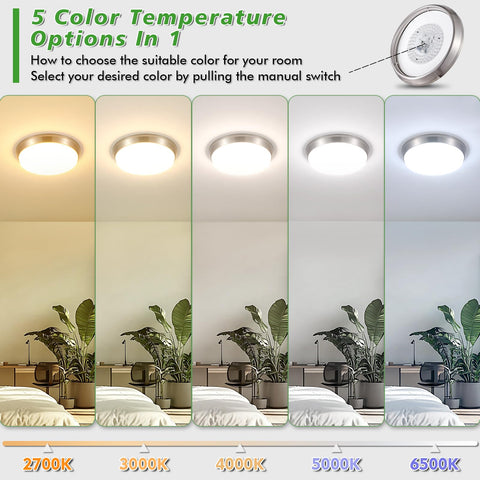 Weddeg 13 inch LED ceiling light with brushed nickel backplate offers fingerprint resistance.