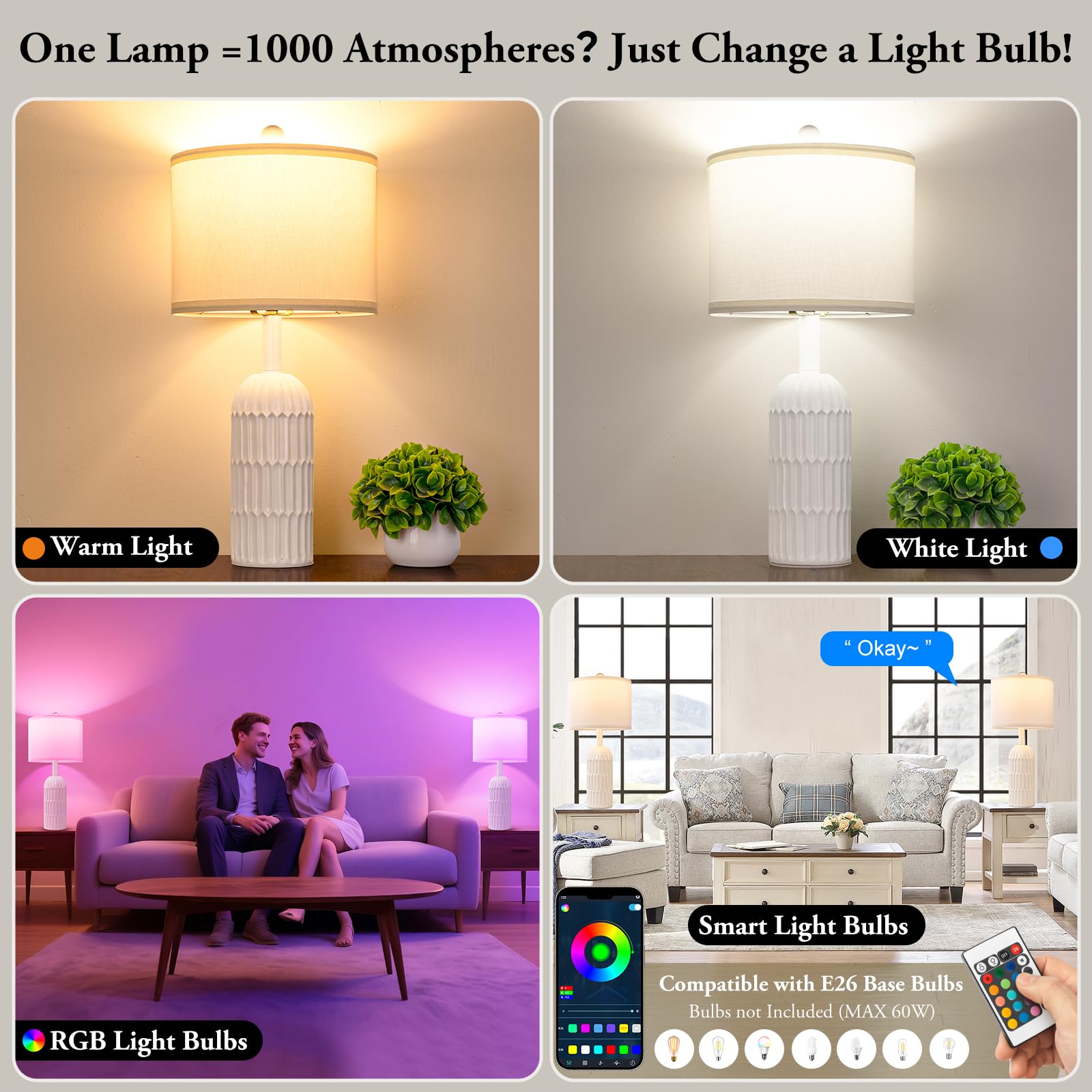 Weddeg lamp features E26 socket compatibility for standard or smart bulbs.