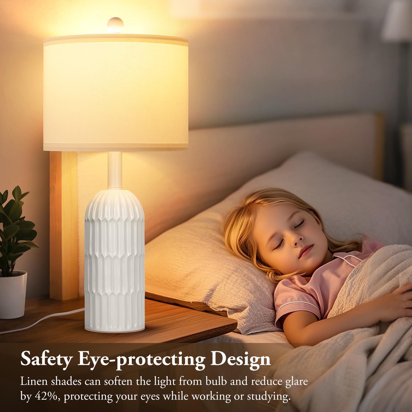 Weddeg linen shade softens light and reduces glare for comfy reading.