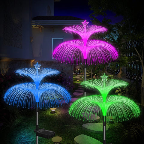 Weepong solar garden lights with double jellyfish and star topper for curb appeal.