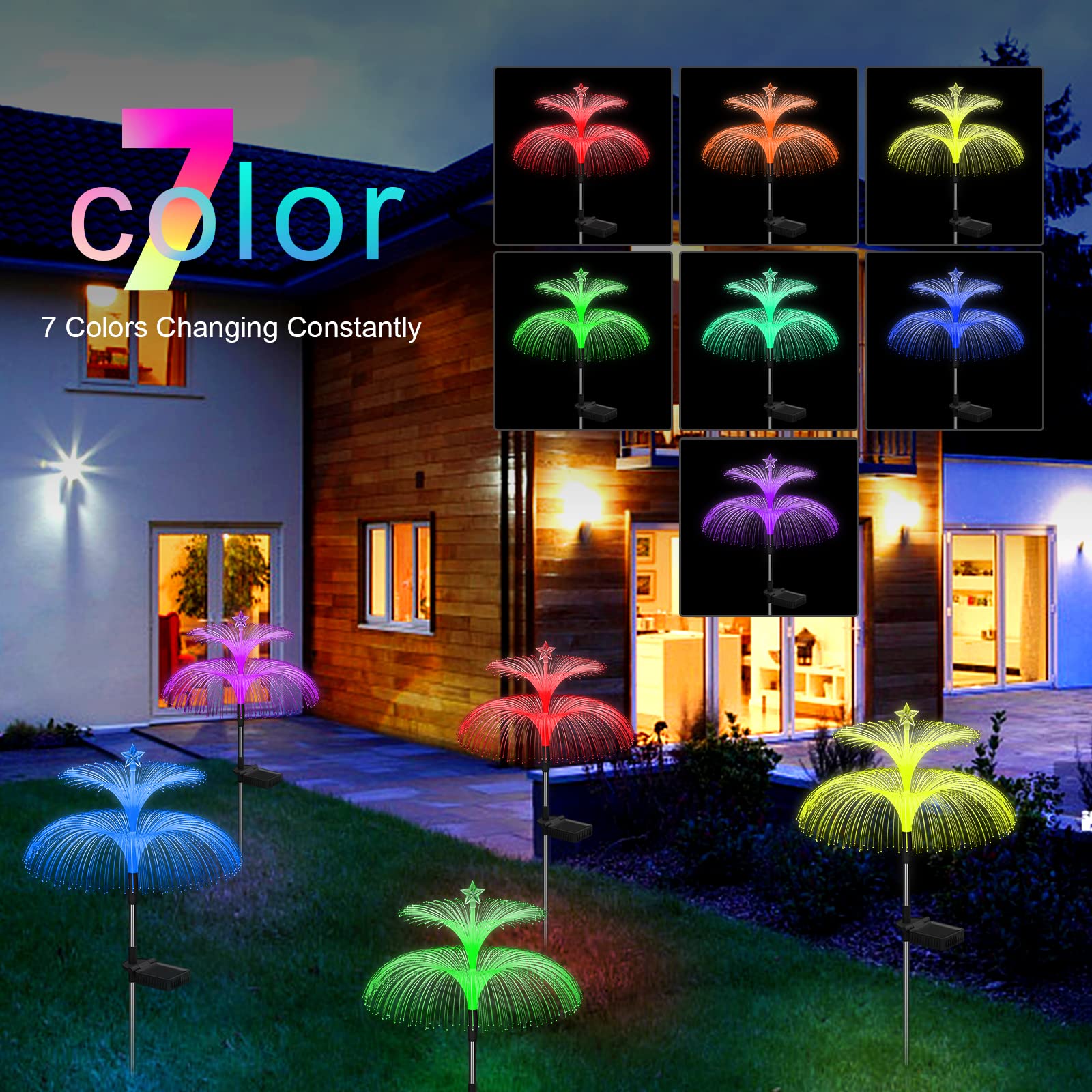 Weepong star-flower design lights illuminate pathways with RGB color shifts.