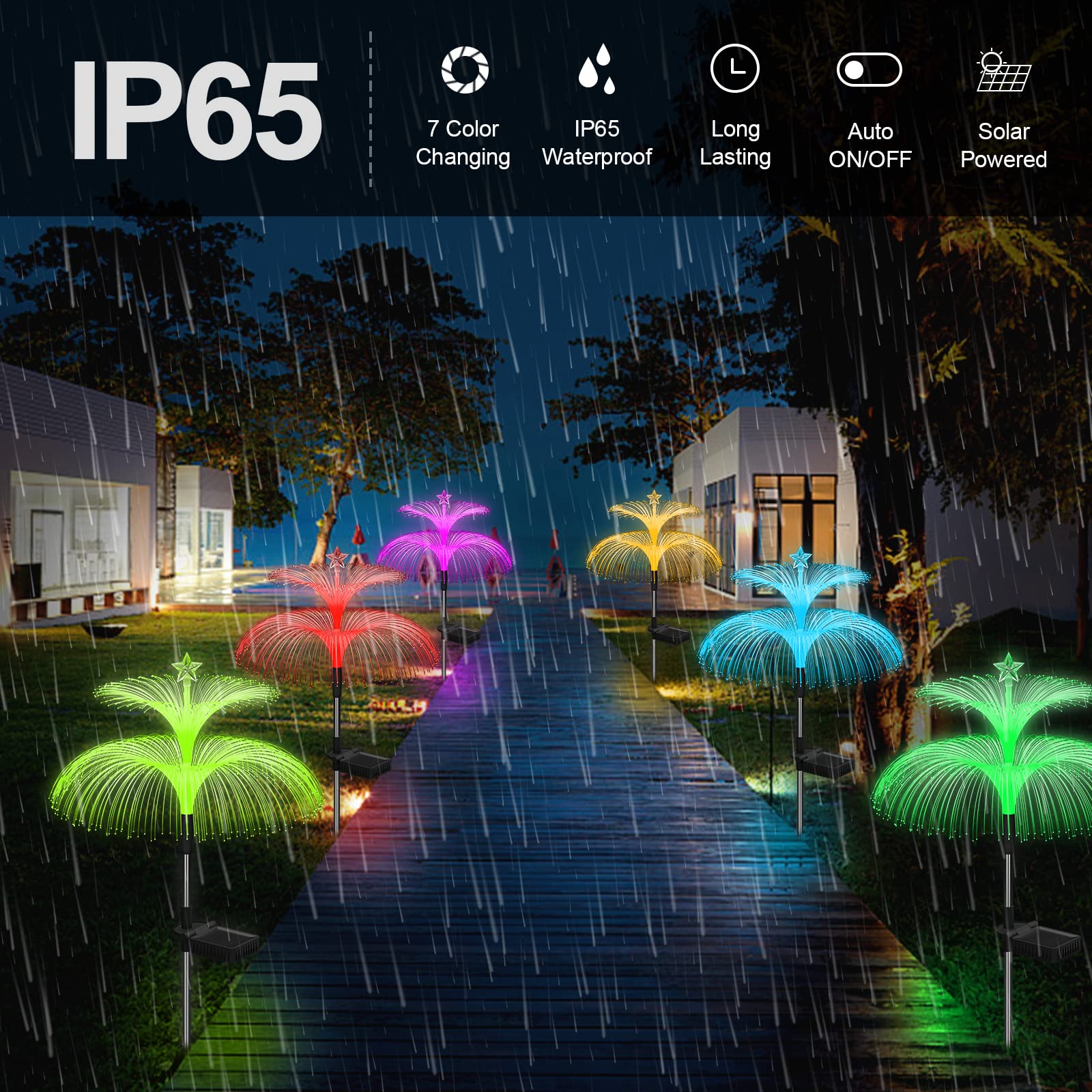 Weepong ground stake lights install easily along walkways.