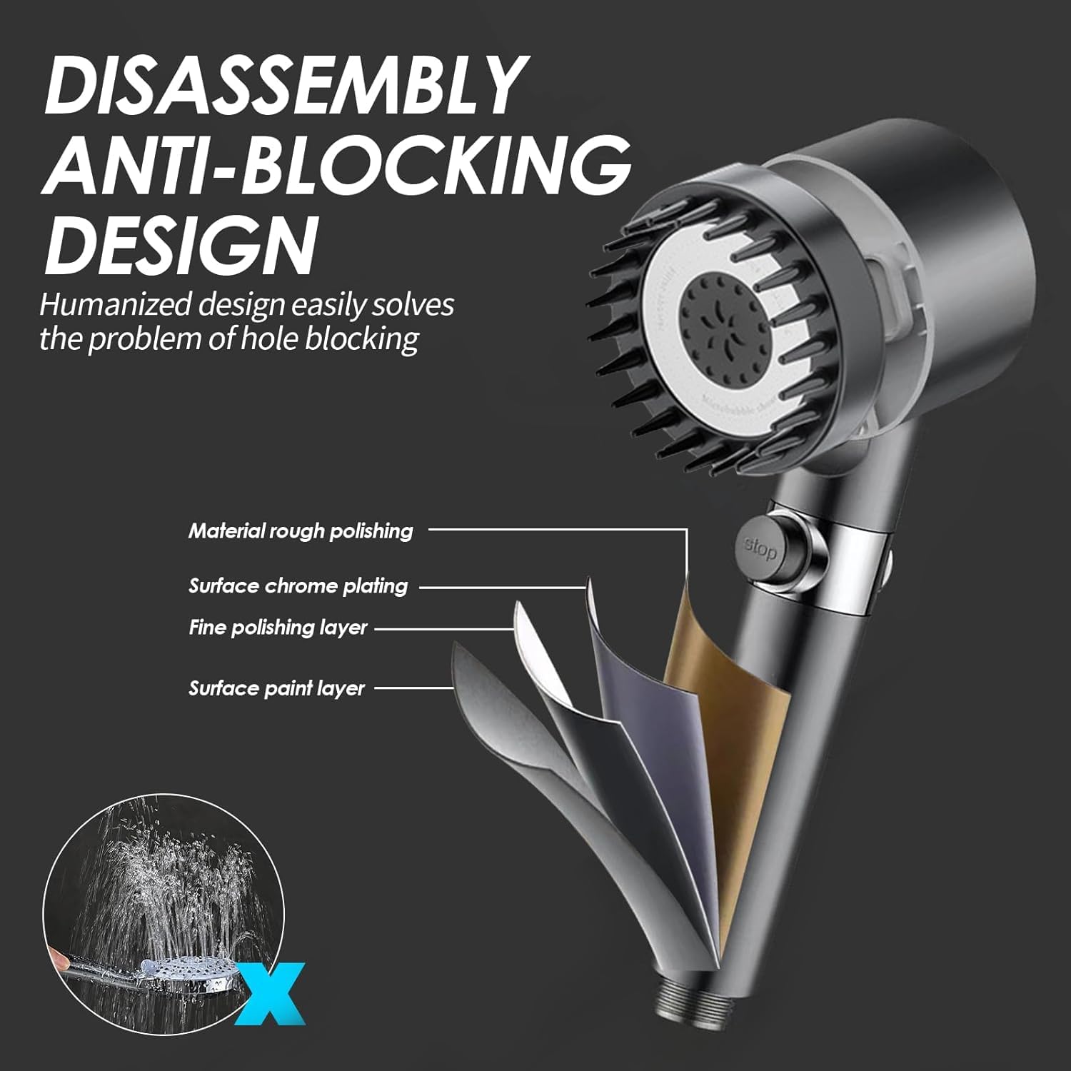 WEERSHUN IonDrops adjustable modes for rain, massage, and economy options
