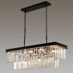 Weesalife crystal chandelier in black rectangle frame with 11 lights for dining ambience