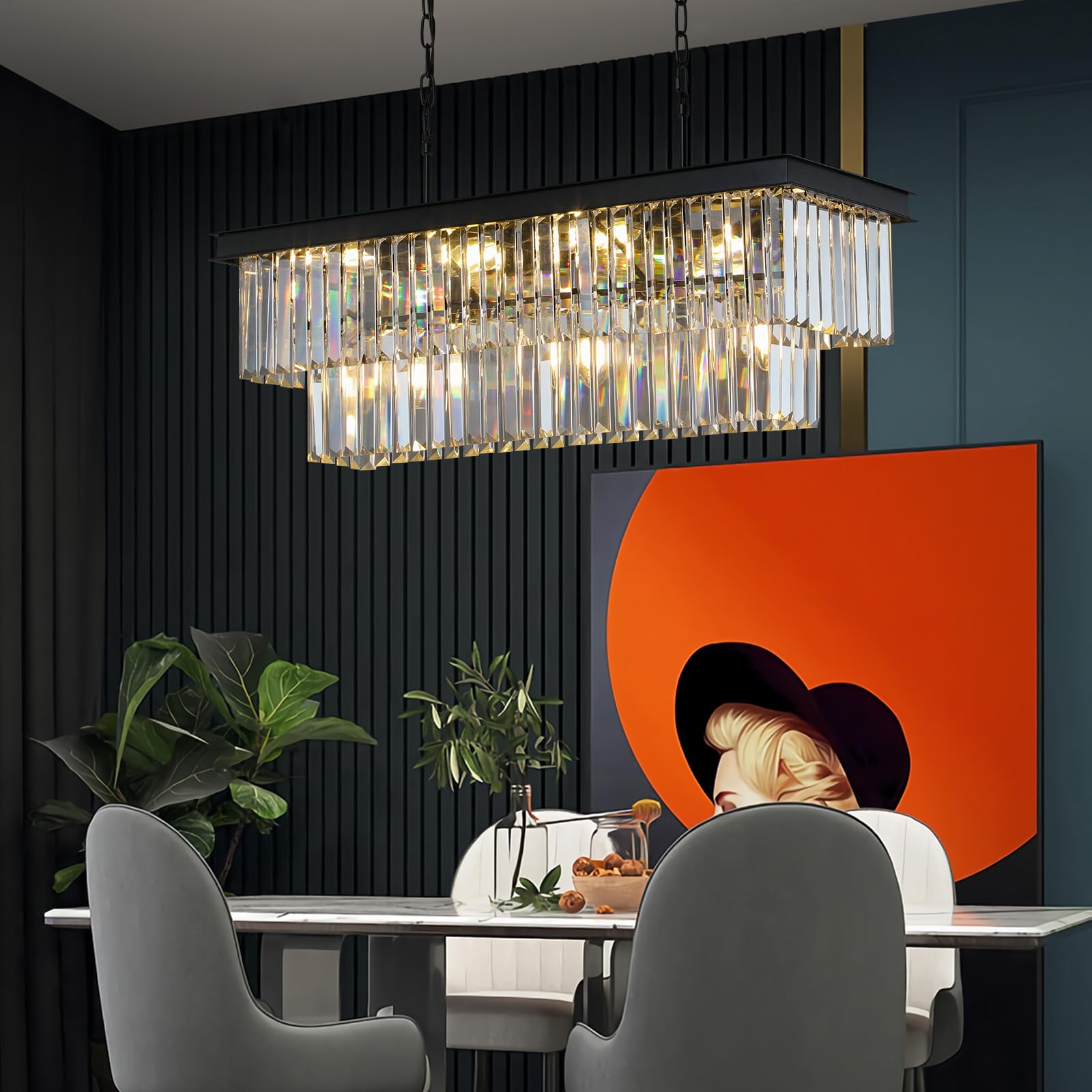 Weesalife black crystal chandelier showcased in living room setup