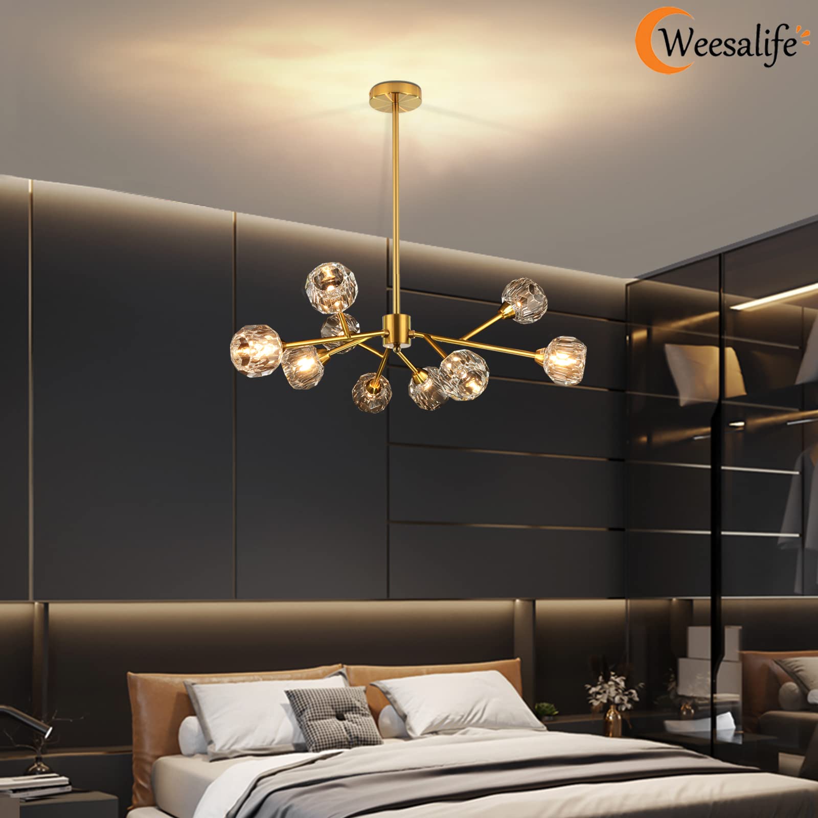 Weesalife Sputnik chandeliers hanging rods enable adjustable height installation