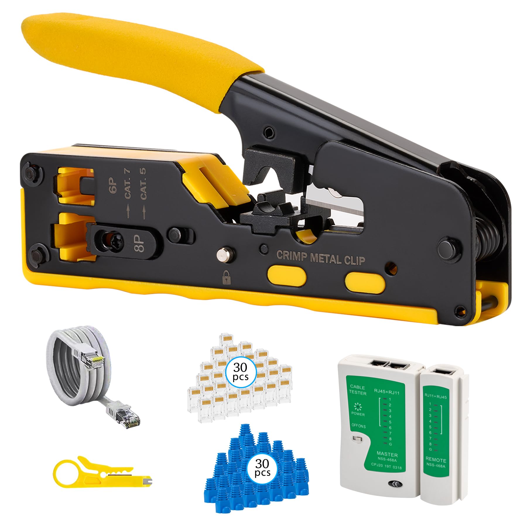 WEETOTUNG RJ45 crimp tool pass-through kit front view for precise terminations