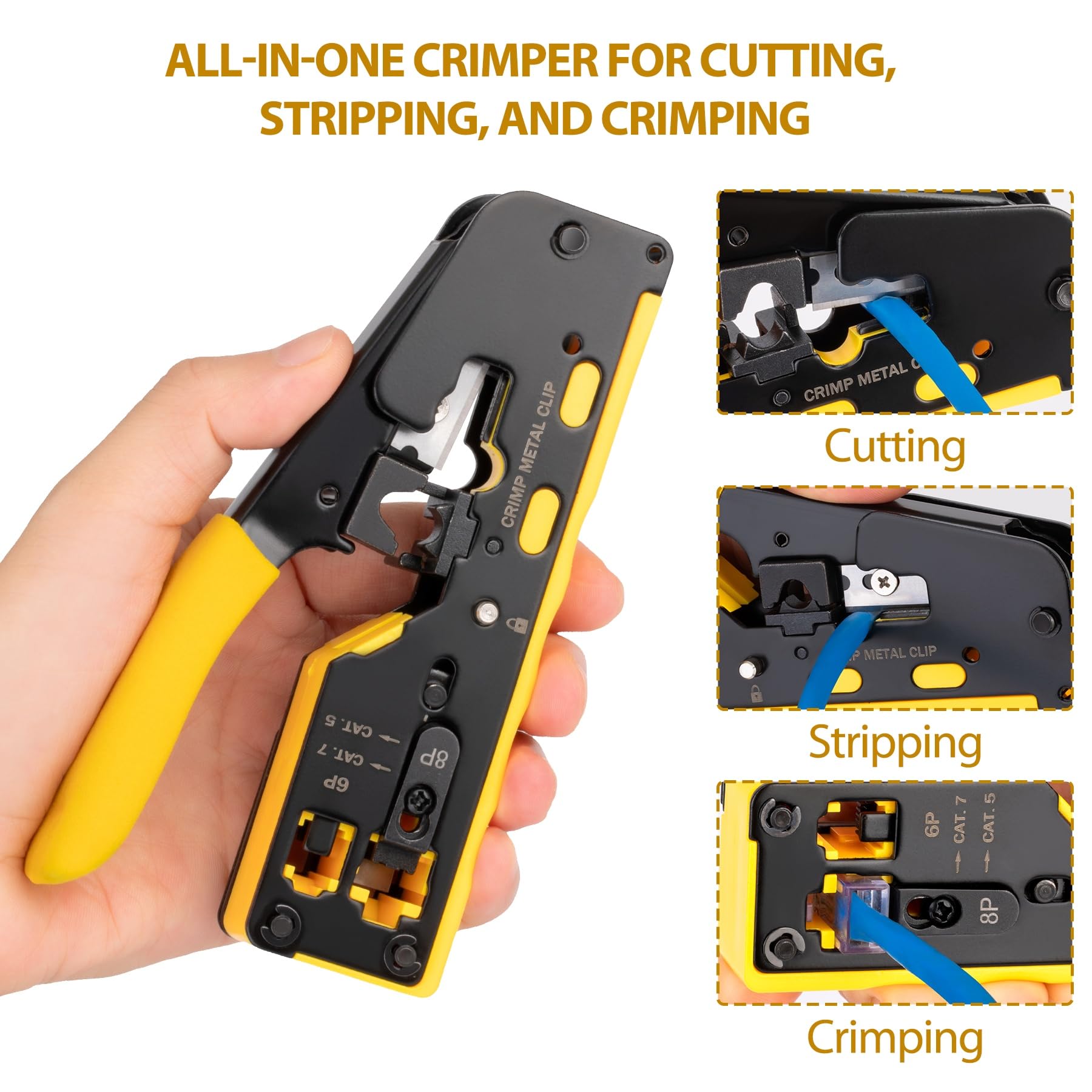 WEETOTUNG RJ45 crimp tool pass-through kit side view showing ergonomic grip