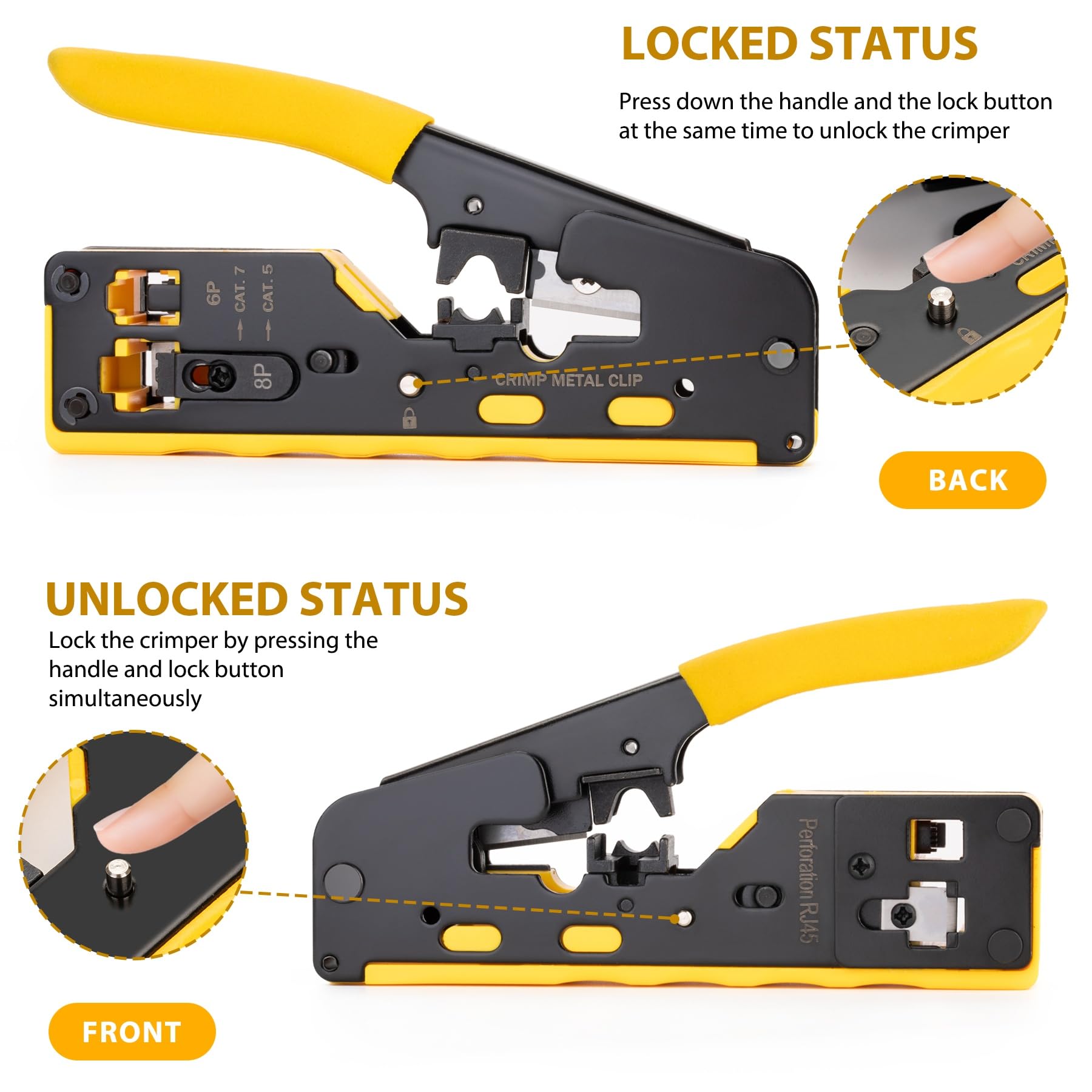 WEETOTUNG RJ45 crimp tool pass-through kit tester included for verification
