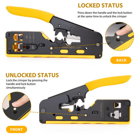 WEETOTUNG RJ45 crimp tool pass-through kit tester included for verification