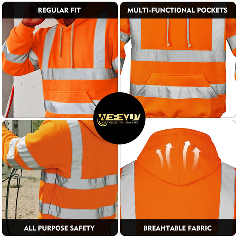 wefeyuv high visibility hoodie elastic cuffs and hem for secure fit
