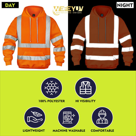 wefeyuv high visibility hoodie with reflective tapes for low light safety