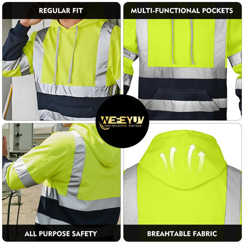 wefeyuv safety hoodie back view highlights two-tone design and visibility