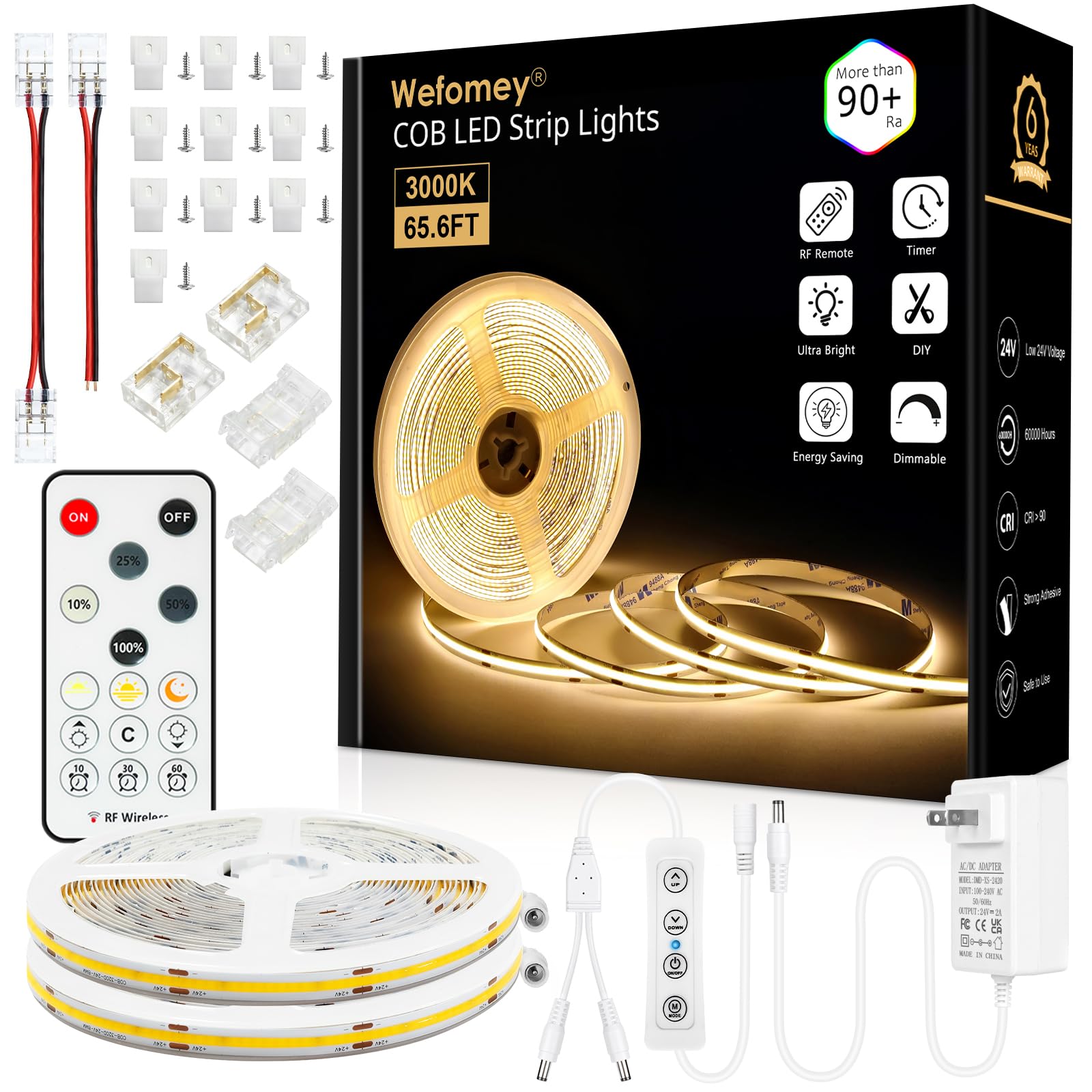 Wefomey COB LED strip with remote for easy dimming in any room.