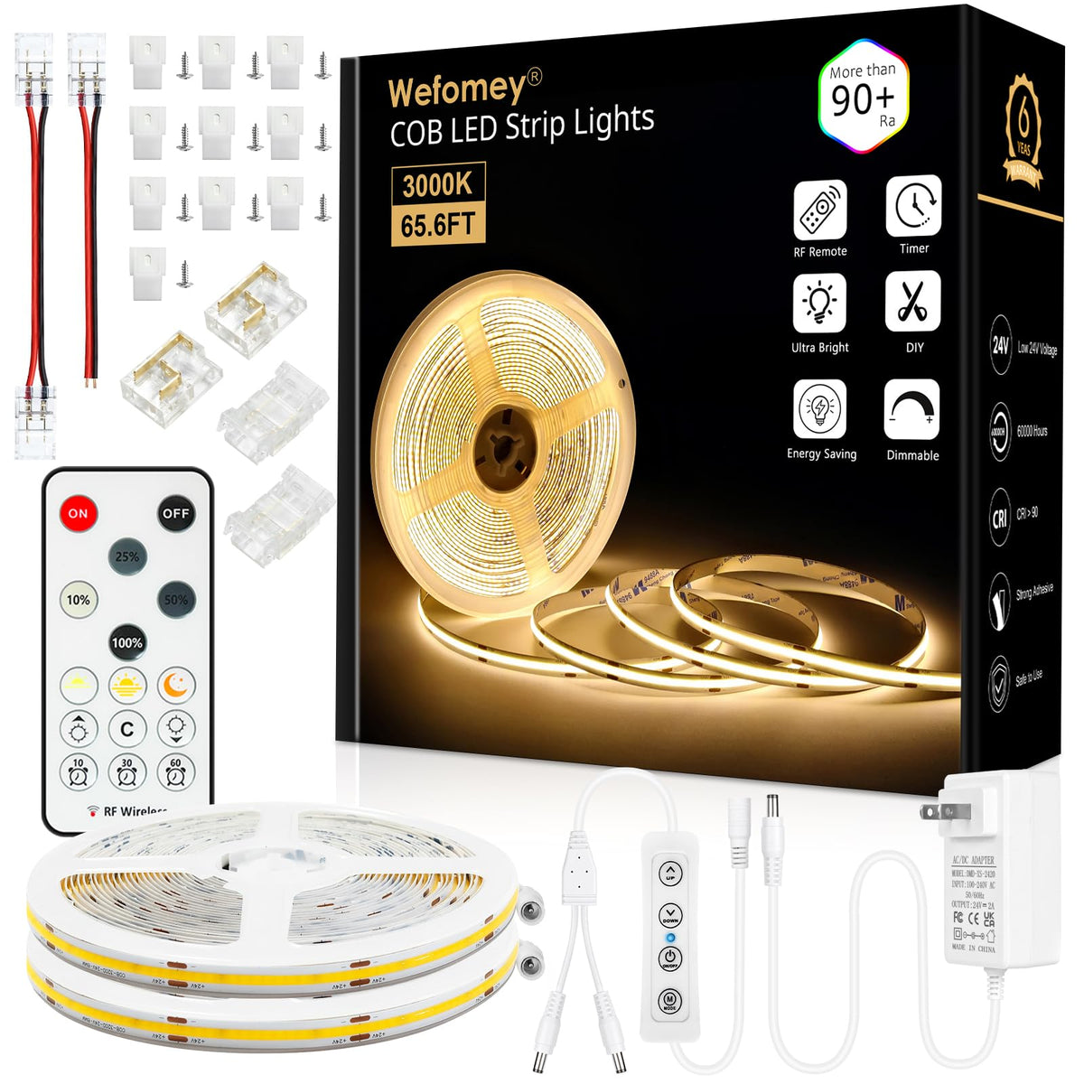 Wefomey COB LED strip with remote for easy dimming in any room.