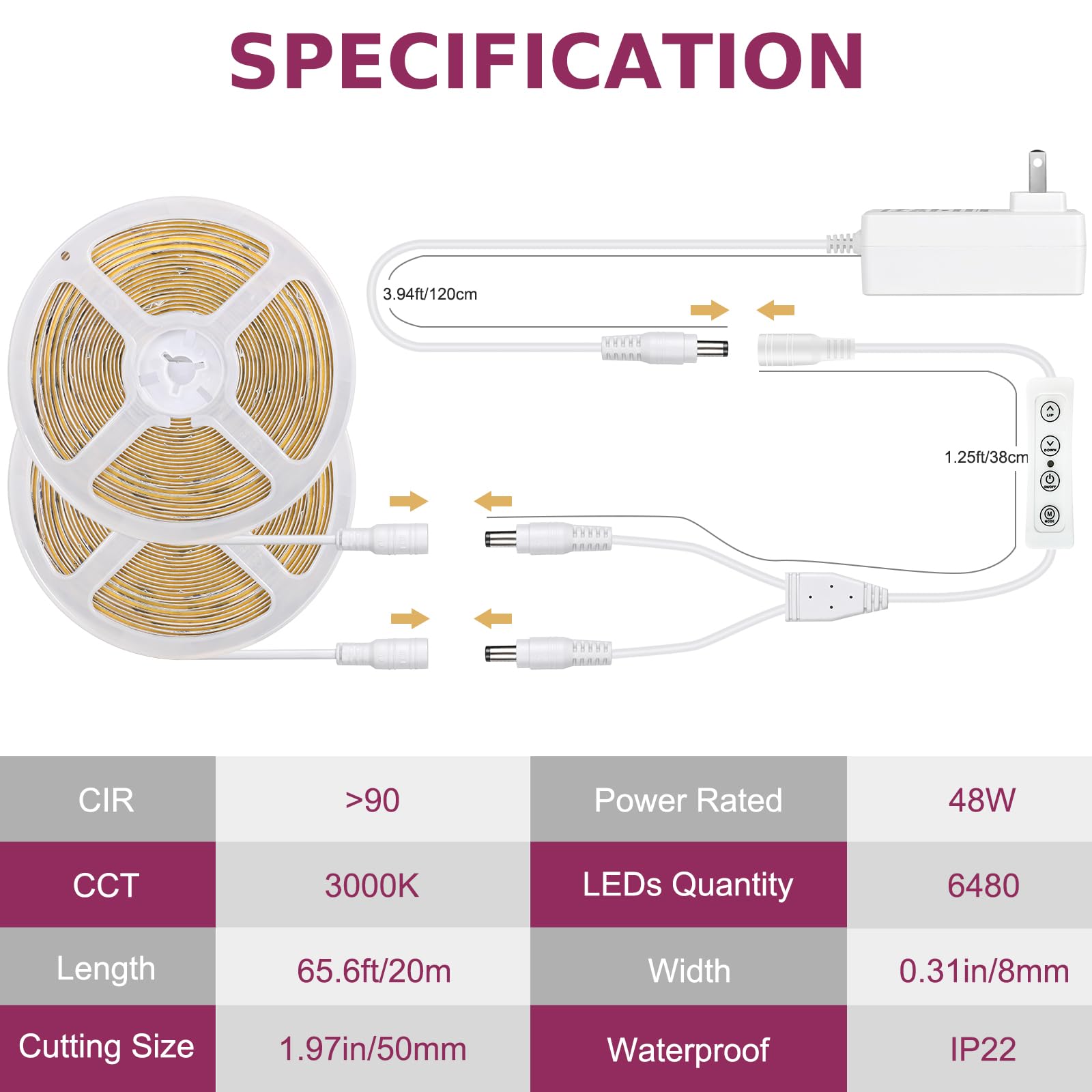 Wefomey adhesive mounting secures the strip on dry surfaces.