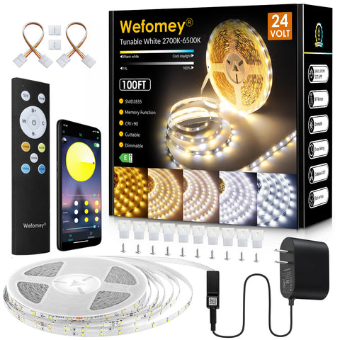 WeFomey white LED strip 100ft roll for expansive room lighting.