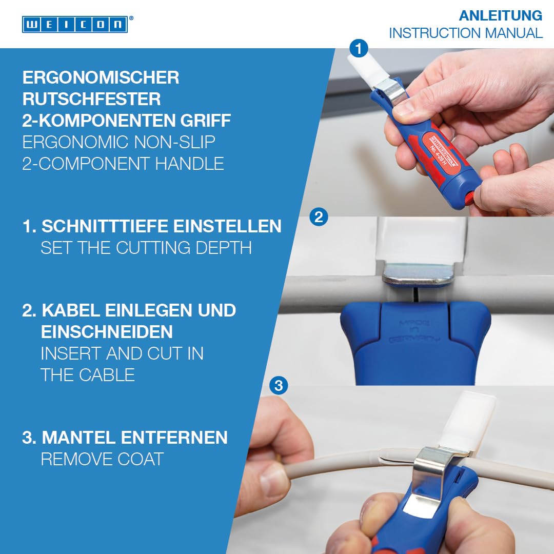 Self-rotating blade in WEICON 4-28 H enables fast round-to-longitudinal stripping