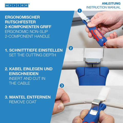 Self-rotating blade in WEICON 4-28 H enables fast round-to-longitudinal stripping