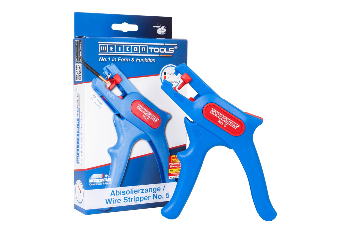 WEICON Wire Stripper No. 5 with adjustable stop enables precise insulation removal.